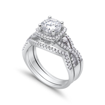 Art Deco Simulated CZ Engagement Bridal Piece Ring 925 Sterling Silver